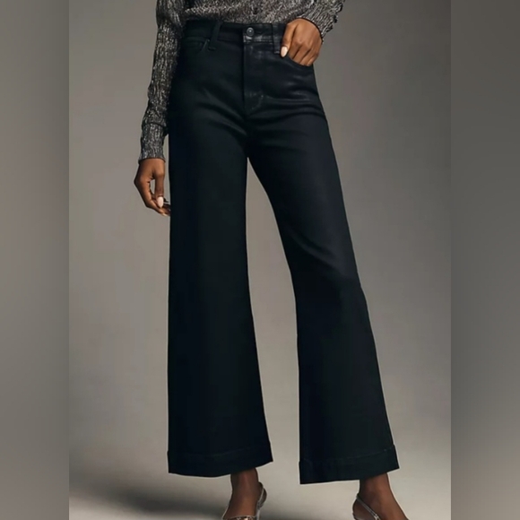 Paige Anessa Wide Leg Denim Jean Size 31 Ankle Black Coated